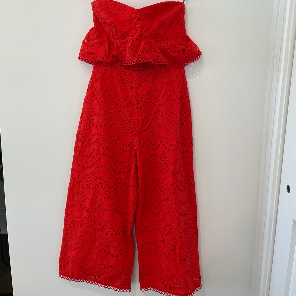 Topshop red eyelet jumpsuit with cutout size 2